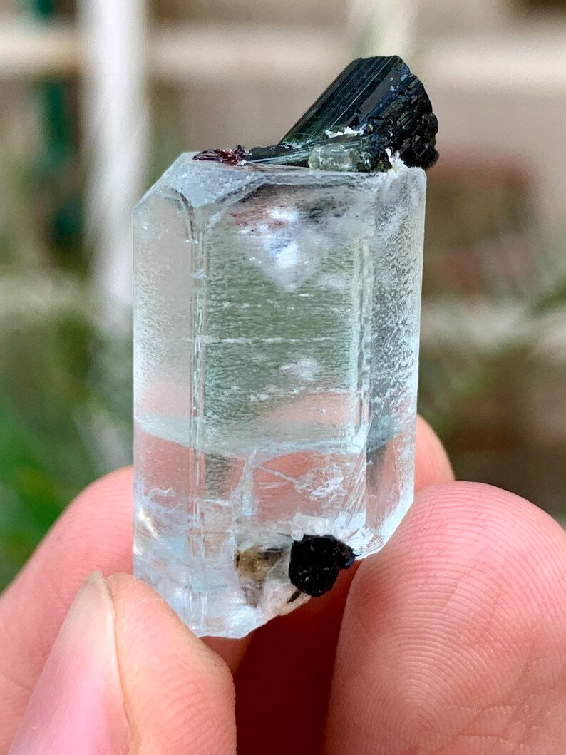 Transparent Blue Aquamarine with Black Tourmaline Combined Specimen from Pakistan - 55.00 Carats