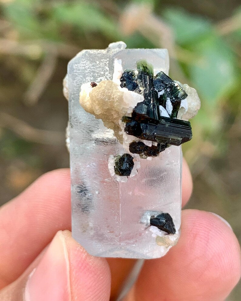Blue Aquamarine with Green Cap Tourmaline Combined Mineral from Pakistan - 15 Gram
