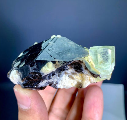 Yellow Heliodor on Smoky Quartz and Mica from Pakistan - 159 Gram
