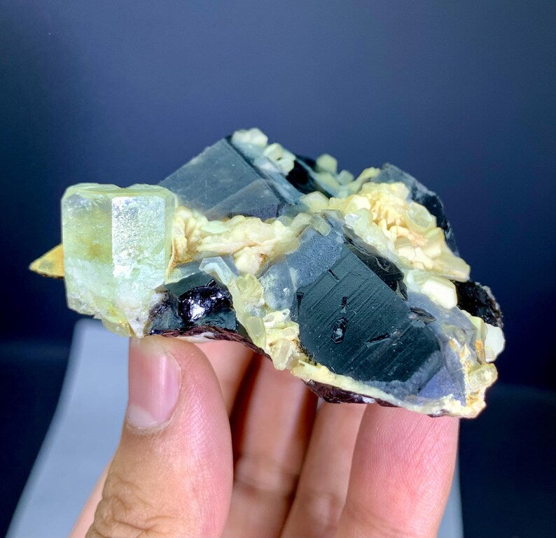Yellow Heliodor on Smoky Quartz and Mica from Pakistan - 159 Gram
