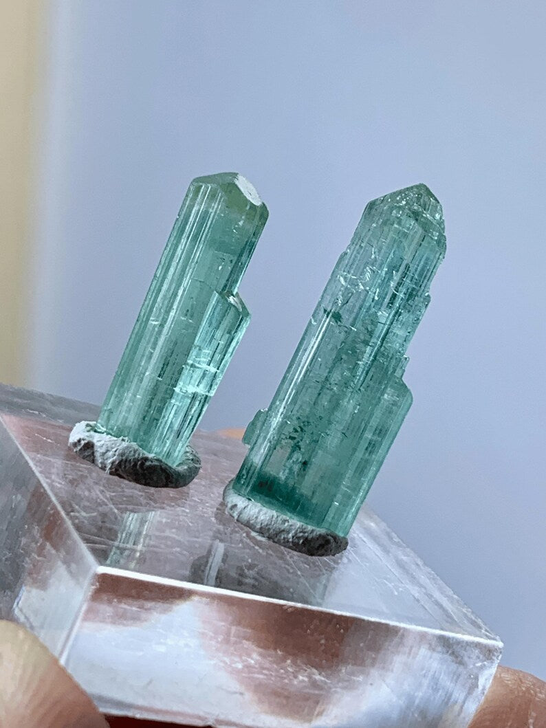 Natural terminated Blue Tourmaline Crystals Pair from Afghanistan - 11.00 Carats