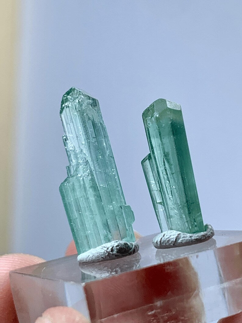 Natural terminated Blue Tourmaline Crystals Pair from Afghanistan - 11.00 Carats