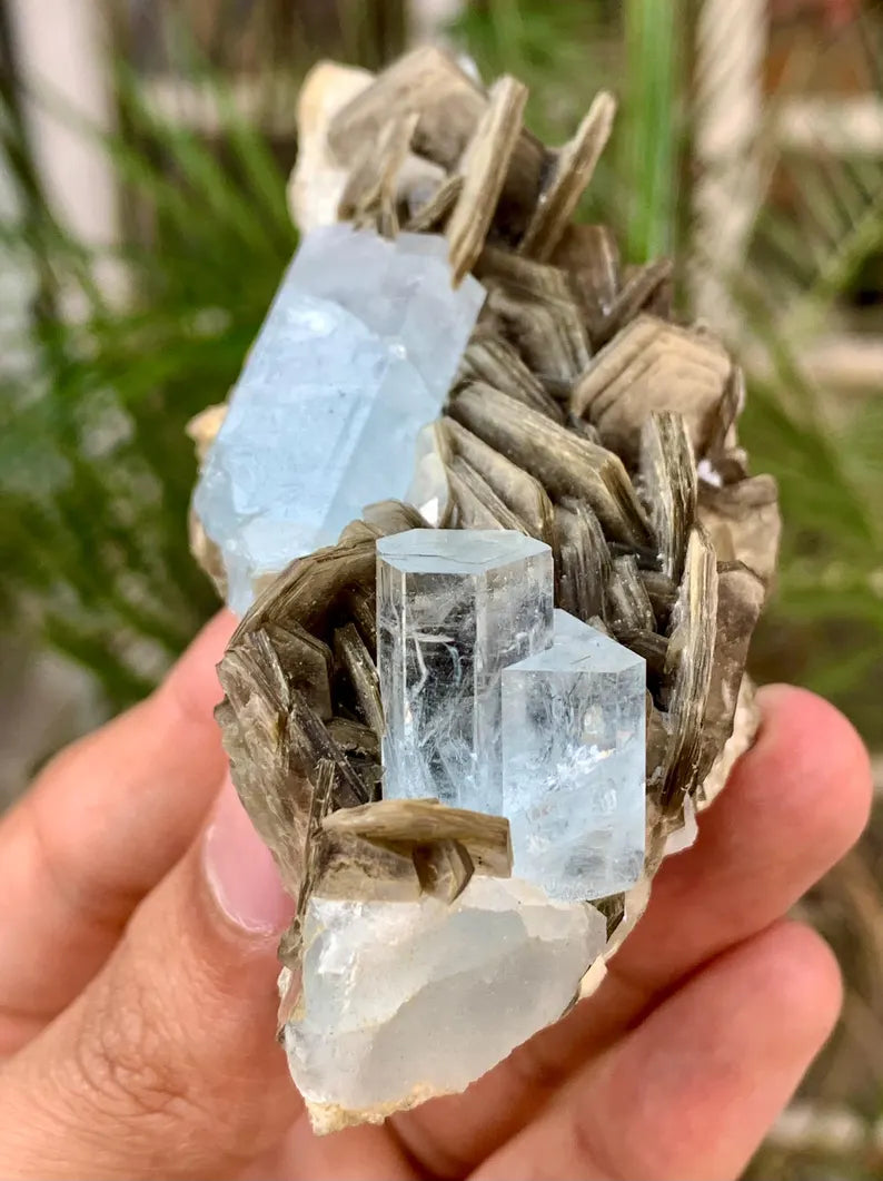 Gemmy Blue Aquamarine Crystals with Star Mica from Pakistan - 110 Gram