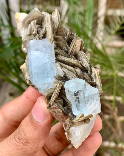 Gemmy Blue Aquamarine Crystals with Star Mica from Pakistan - 110 Gram