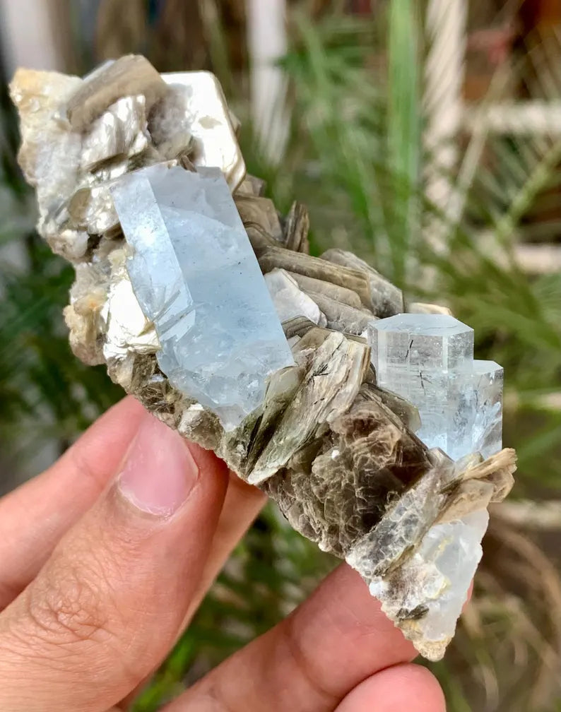 Gemmy Blue Aquamarine Crystals with Star Mica from Pakistan - 110 Gram