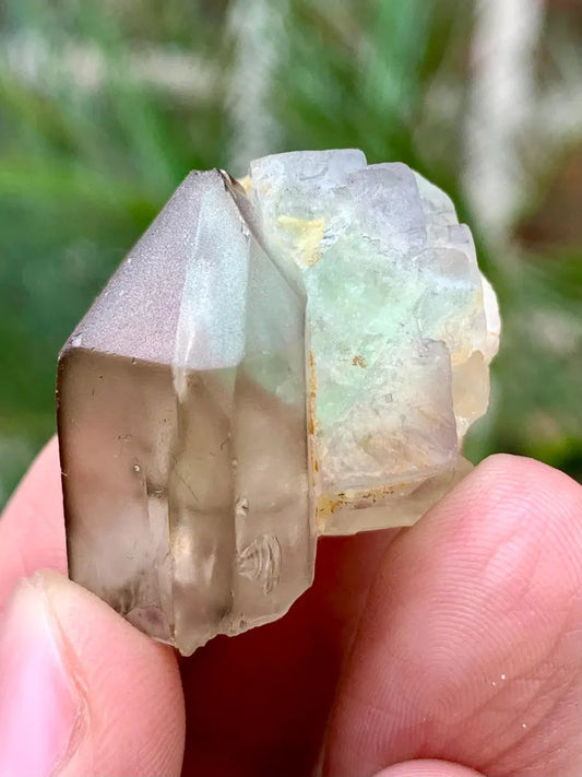 Bicolor Pink and Green Fluorite Crystal with Quartz from Pakistan - 17 Gram