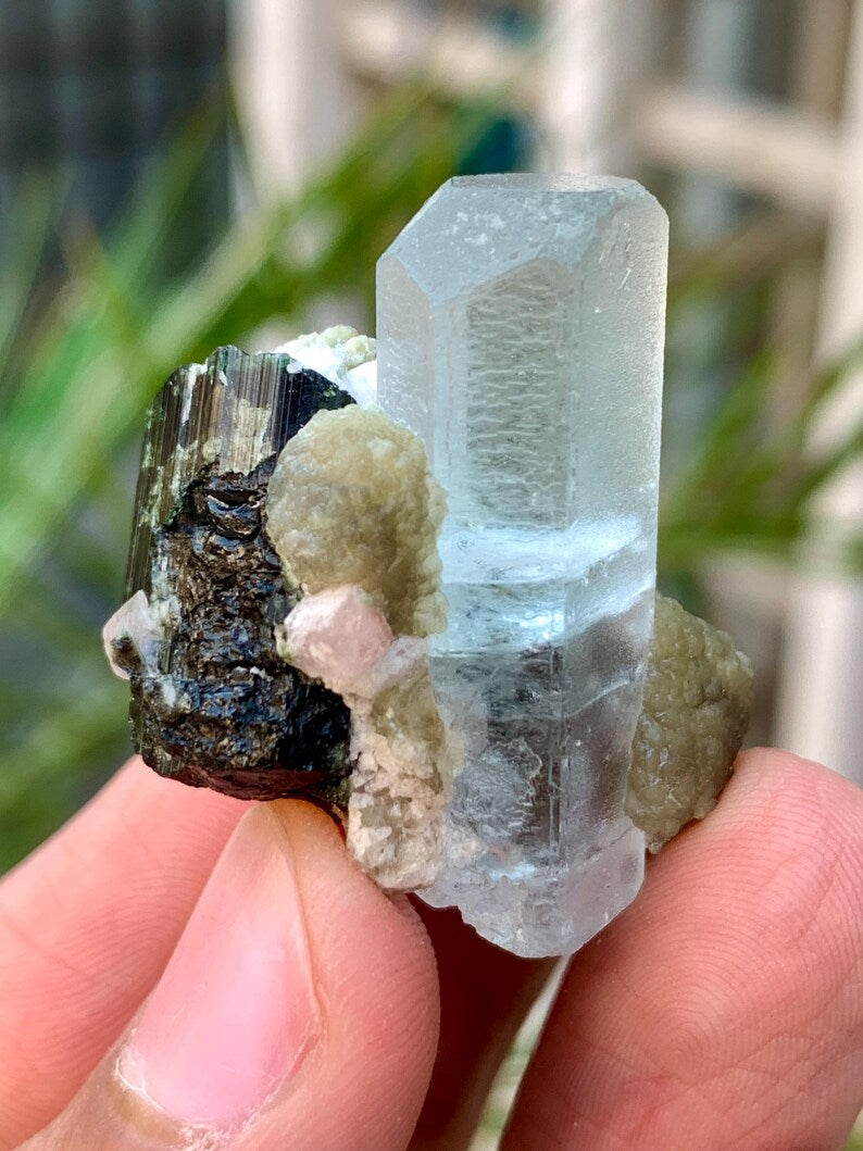 Transparent Blue Aquamarine with Tourmaline and Apatite from Pakistan - 18 Gram