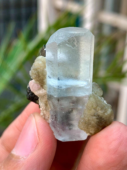 Transparent Blue Aquamarine with Tourmaline and Apatite from Pakistan - 18 Gram
