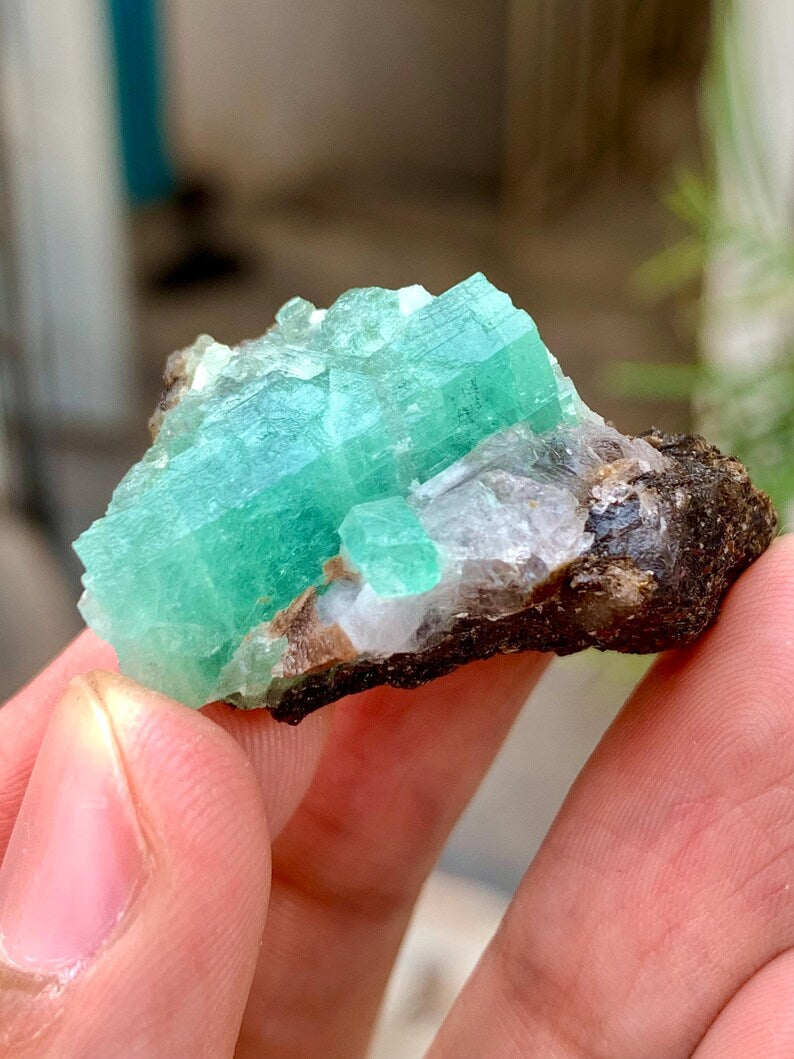 Natural Green Emerald Crystal oN Matrix from Pakistan - 15 Gram