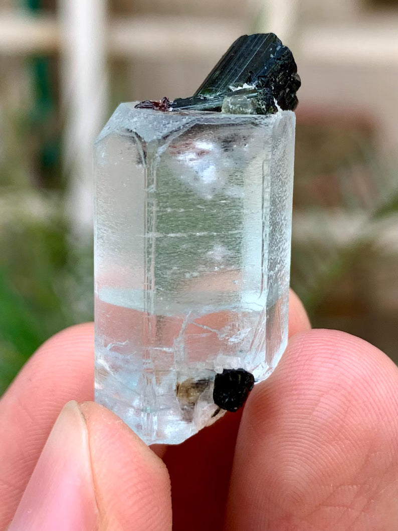 Transparent Blue Aquamarine with Black Tourmaline Combined Specimen from Pakistan - 55.00 Carats
