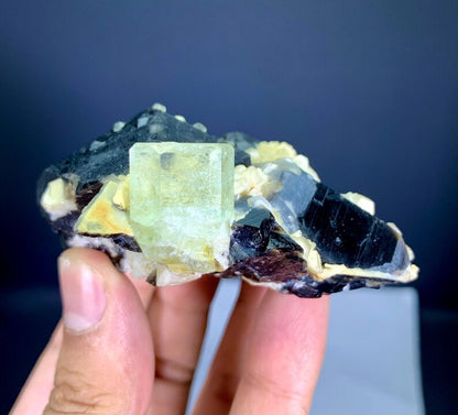 Yellow Heliodor on Smoky Quartz and Mica from Pakistan - 159 Gram