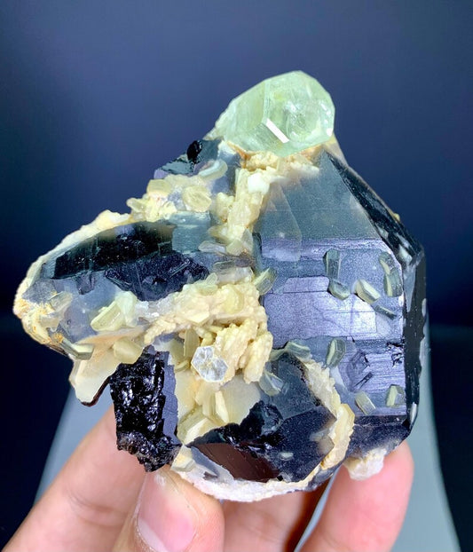 Yellow Heliodor on Smoky Quartz and Mica from Pakistan - 159 Gram
