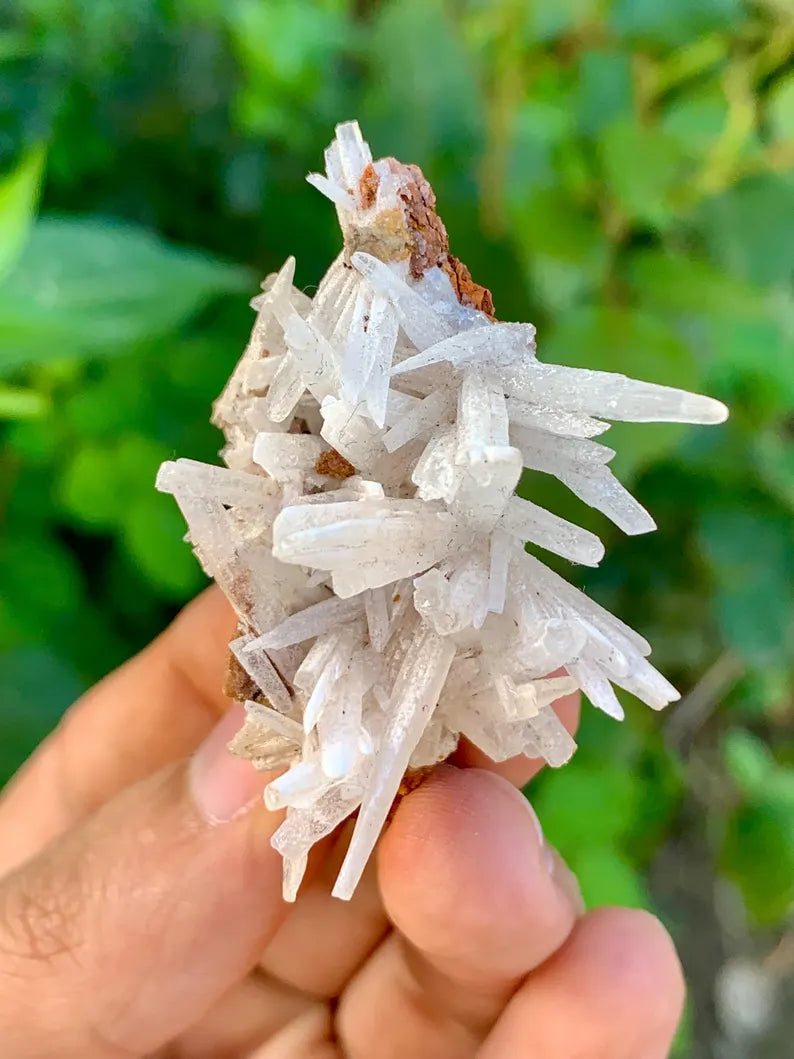 Natural Crystallized white Aragonite Crystals Spikes on Matrix, Rare find from Pakistan 15 Gram