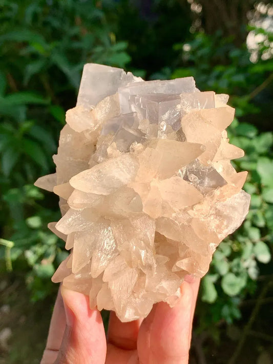 Cubic Purple Fluorite with Dog Tooth Calcite from Pakistan - 318 Gram