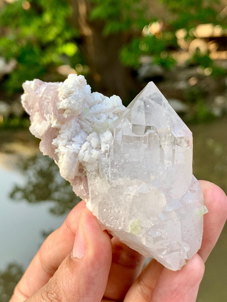Natural Green Tourmaline, Quartz and Lepidolite Combined Specimen from Pakistan - 97 Gram
