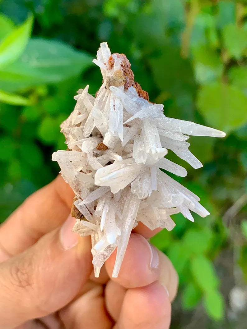 Natural Crystallized white Aragonite Crystals Spikes on Matrix, Rare find from Pakistan 15 Gram
