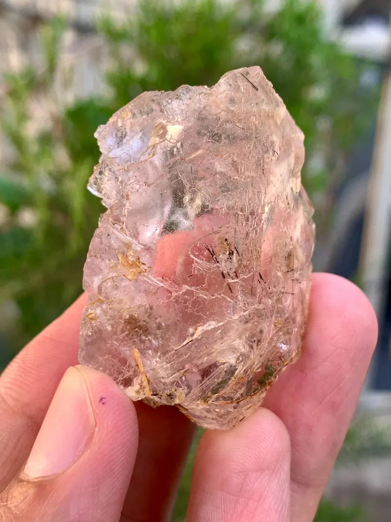 Faceted Pink Transparent Fluorite with Rutile from Pakistan - 50 Gram
