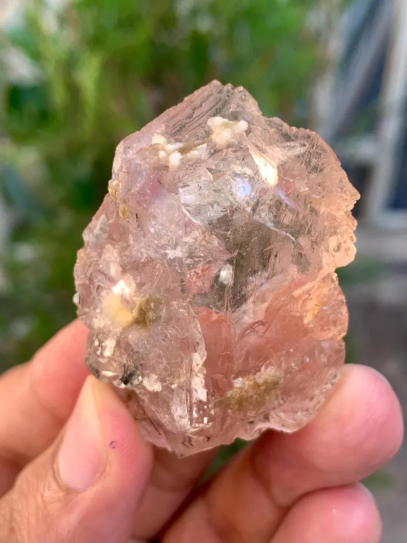 Faceted Pink Transparent Fluorite with Rutile from Pakistan - 50 Gram
