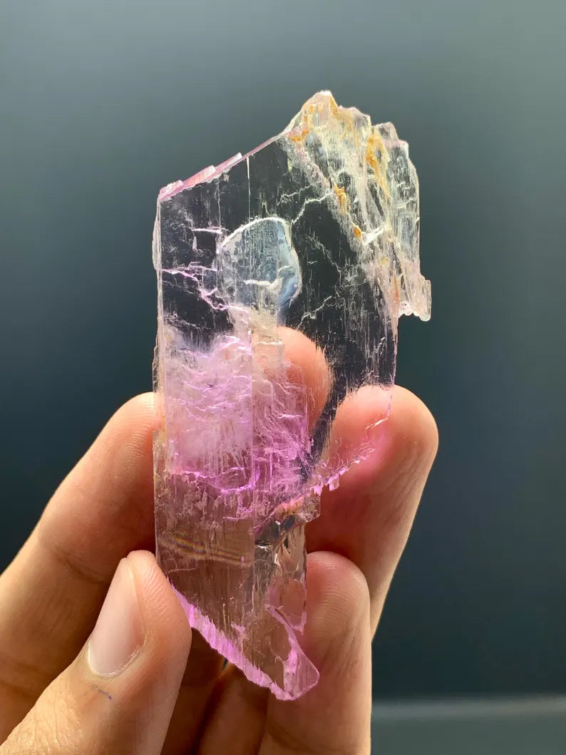Natural Transparent Pink Water Etched Kunzite Crystal from Afghanistan - 23 Gram