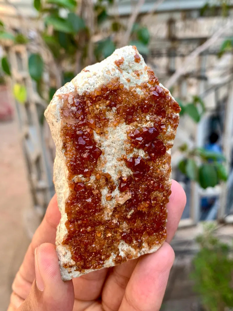 Natural orange hessonite garnet crystals on matrix from Pakistan - 139 Gram