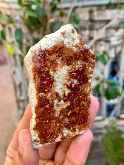Natural orange hessonite garnet crystals on matrix from Pakistan - 139 Gram