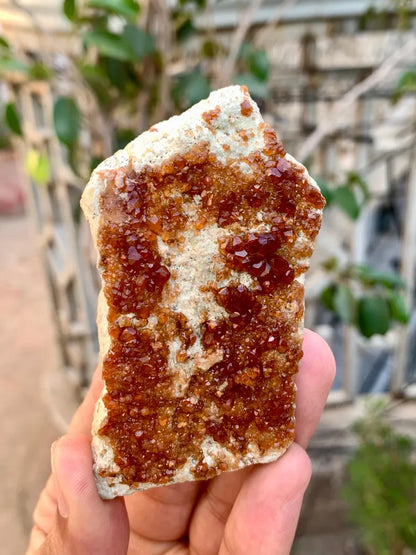 Natural orange hessonite garnet crystals on matrix from Pakistan - 139 Gram