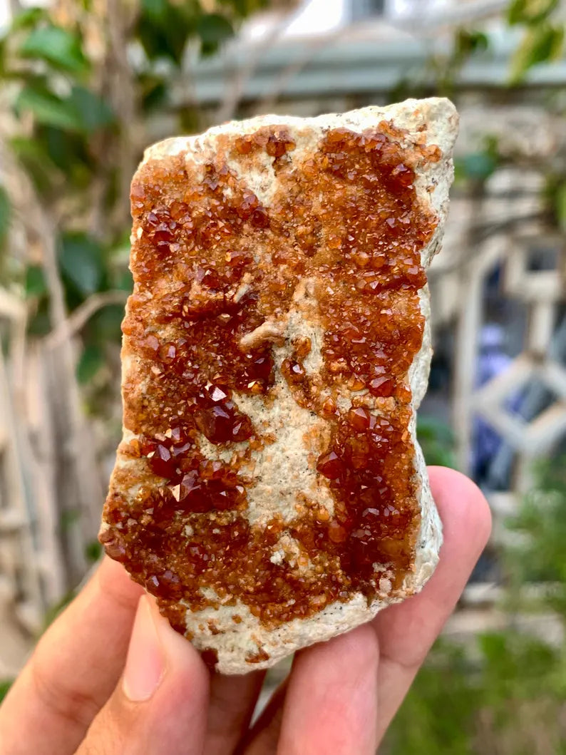 Natural orange hessonite garnet crystals on matrix from Pakistan - 139 Gram