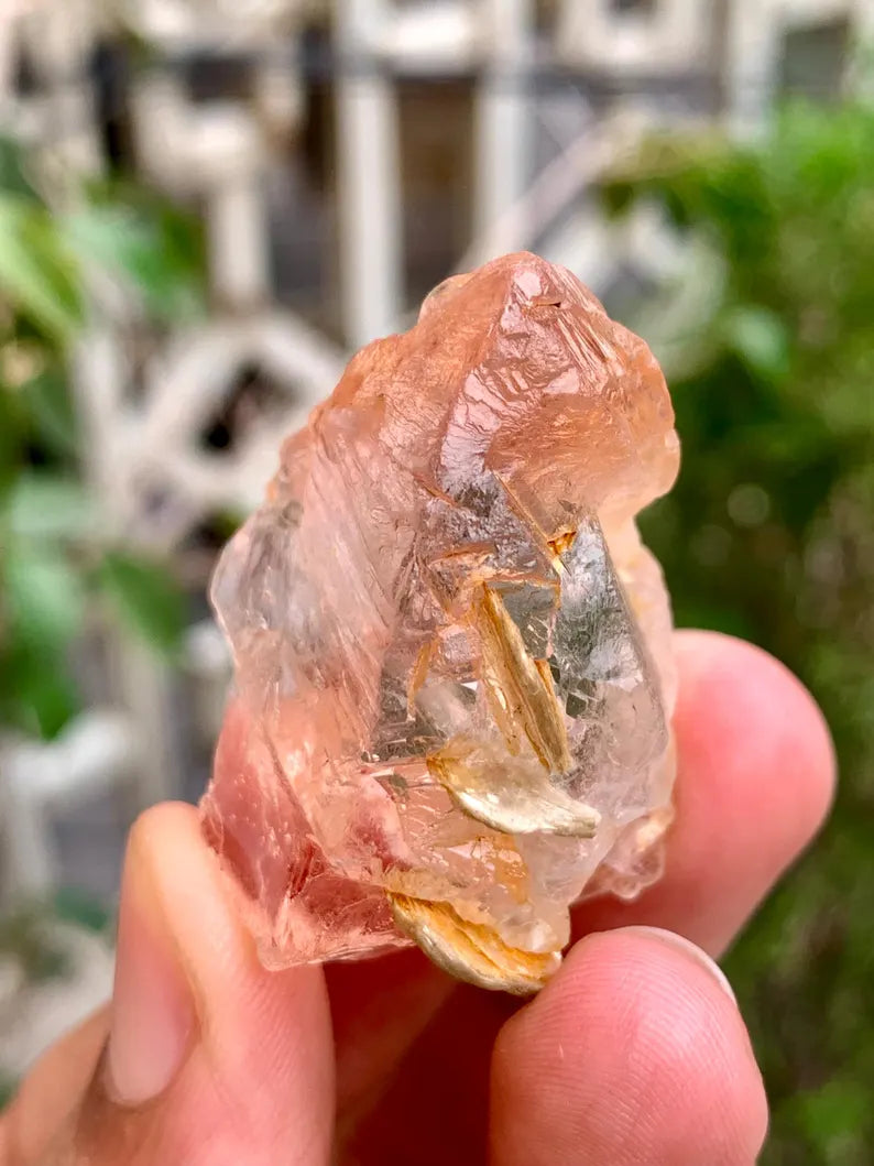 Natural Transparent Pink Fluorite Crystal with Mica from Pakistan - 35 Gram