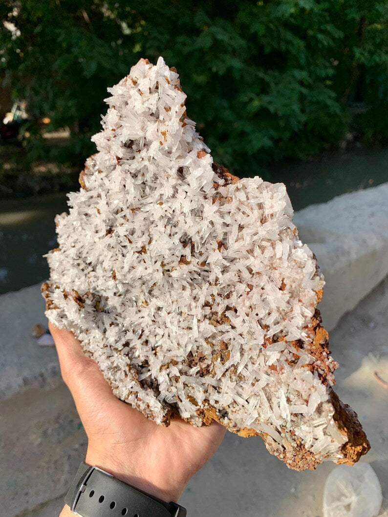 Natural Rare white Crystallized Aragonite Crystals on Matrix from Pakistan - 730 Gram