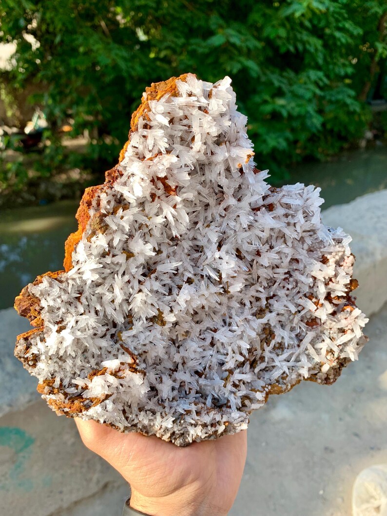 Natural Rare white Crystallized Aragonite Crystals on Matrix from Pakistan - 730 Gram