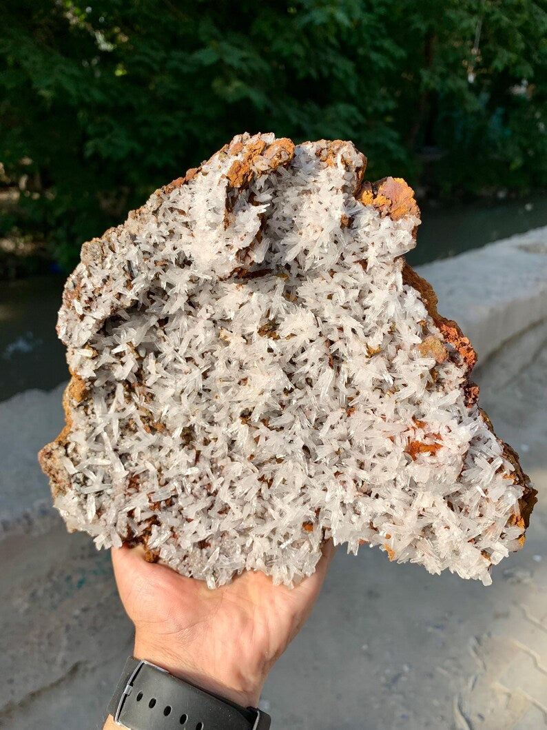 Natural Rare white Crystallized Aragonite Crystals on Matrix from Pakistan - 730 Gram