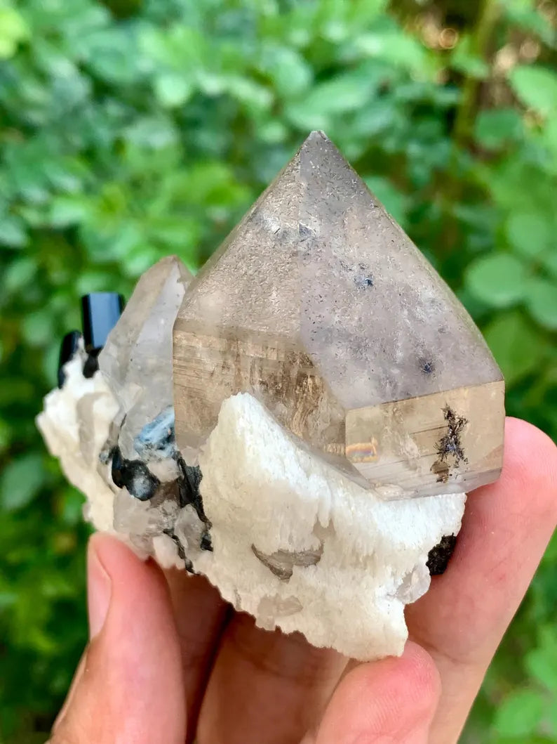 Natural Smoky Quartz with Black Tourmaline Combined Mineral Specimen from Pakistan - 193 Gram