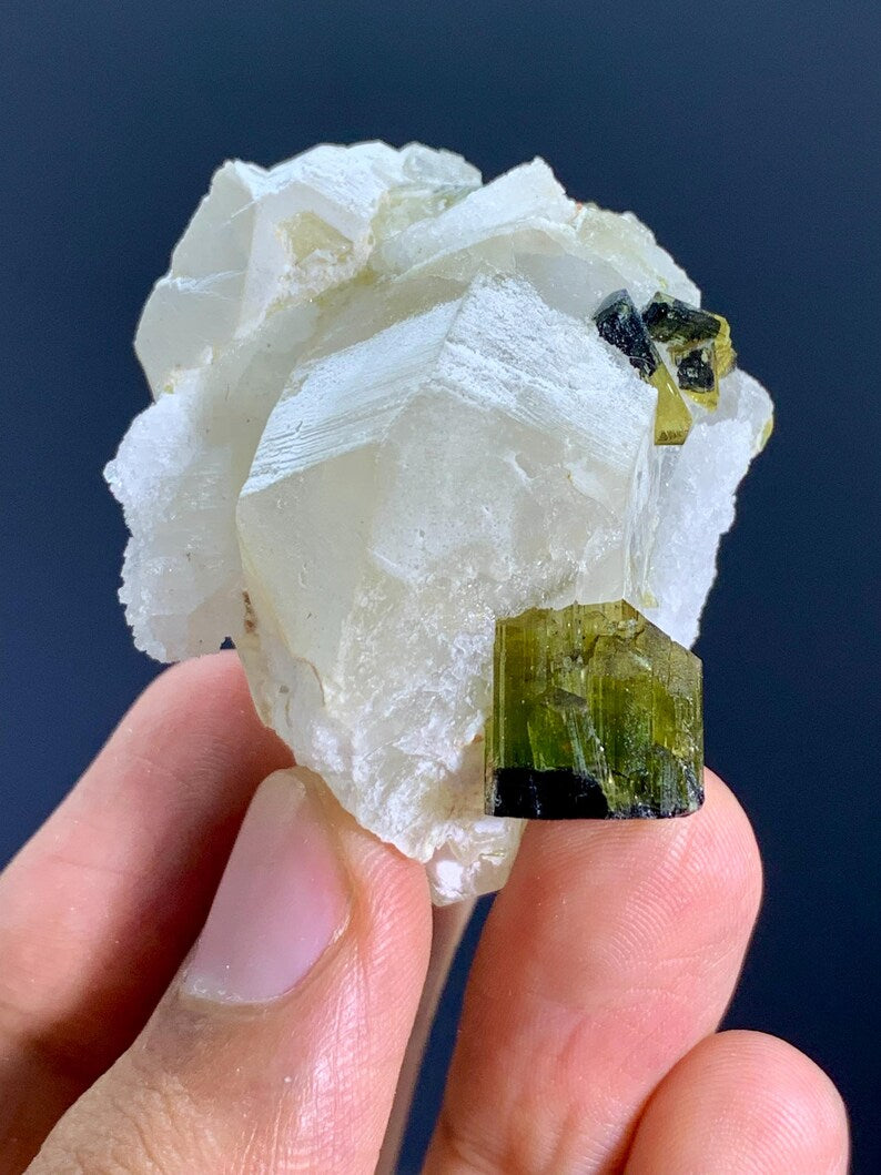 NAtural Terminated Green Cap Tourmaline Crystals on QUartz from Pakistan - 45 Gram