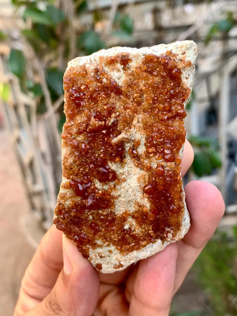 Natural orange hessonite garnet crystals on matrix from Pakistan - 139 Gram