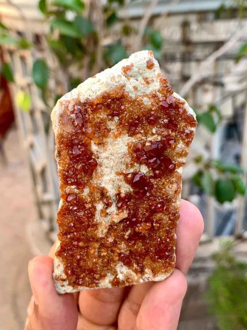 Natural orange hessonite garnet crystals on matrix from Pakistan - 139 Gram