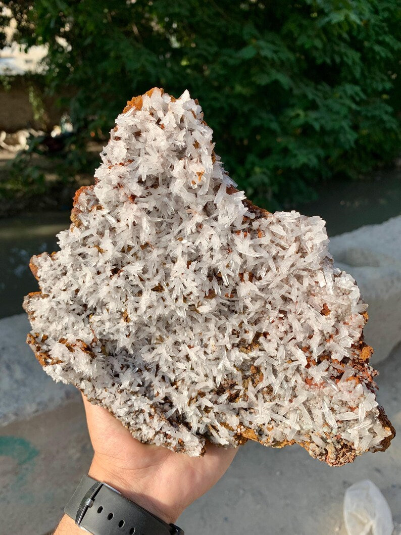 Natural Rare white Crystallized Aragonite Crystals on Matrix from Pakistan - 730 Gram