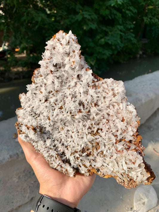 Natural Rare white Crystallized Aragonite Crystals on Matrix from Pakistan - 730 Gram