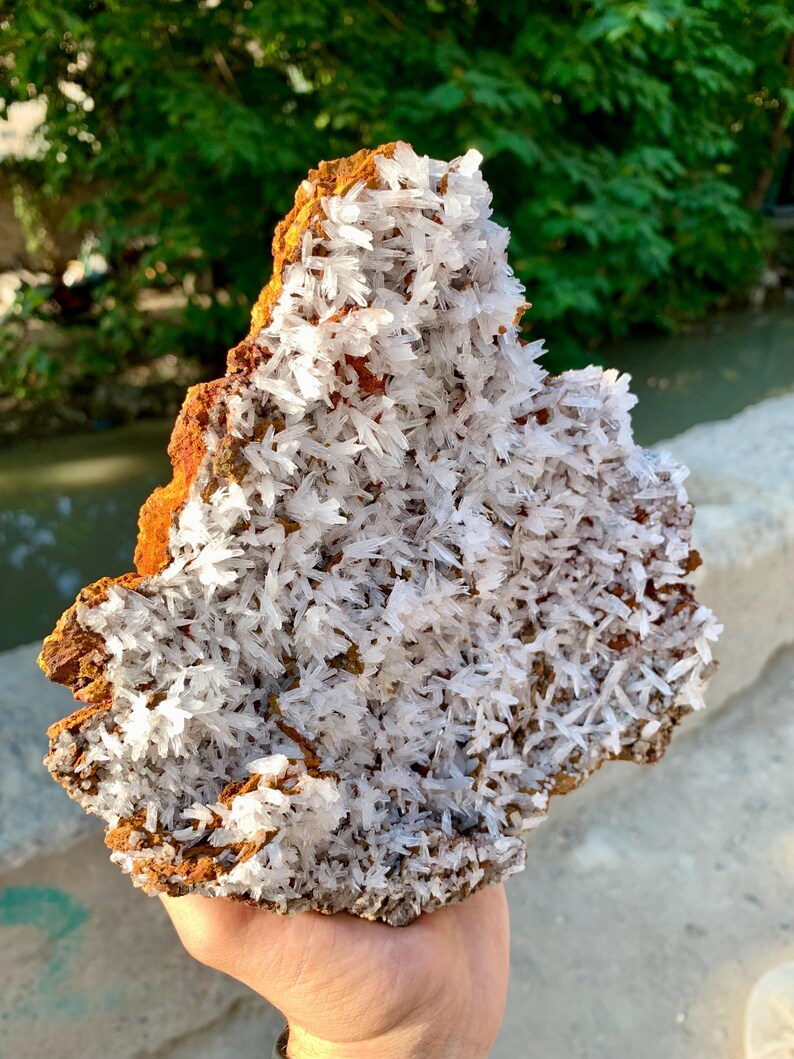 Natural Rare white Crystallized Aragonite Crystals on Matrix from Pakistan - 730 Gram