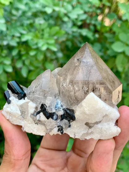 Natural Smoky Quartz with Black Tourmaline Combined Mineral Specimen from Pakistan - 193 Gram