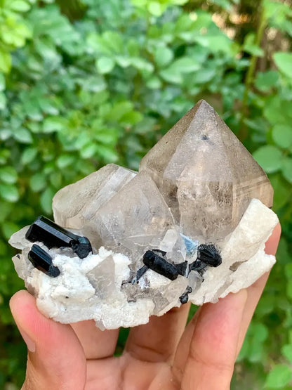 Natural Smoky Quartz with Black Tourmaline Combined Mineral Specimen from Pakistan - 193 Gram
