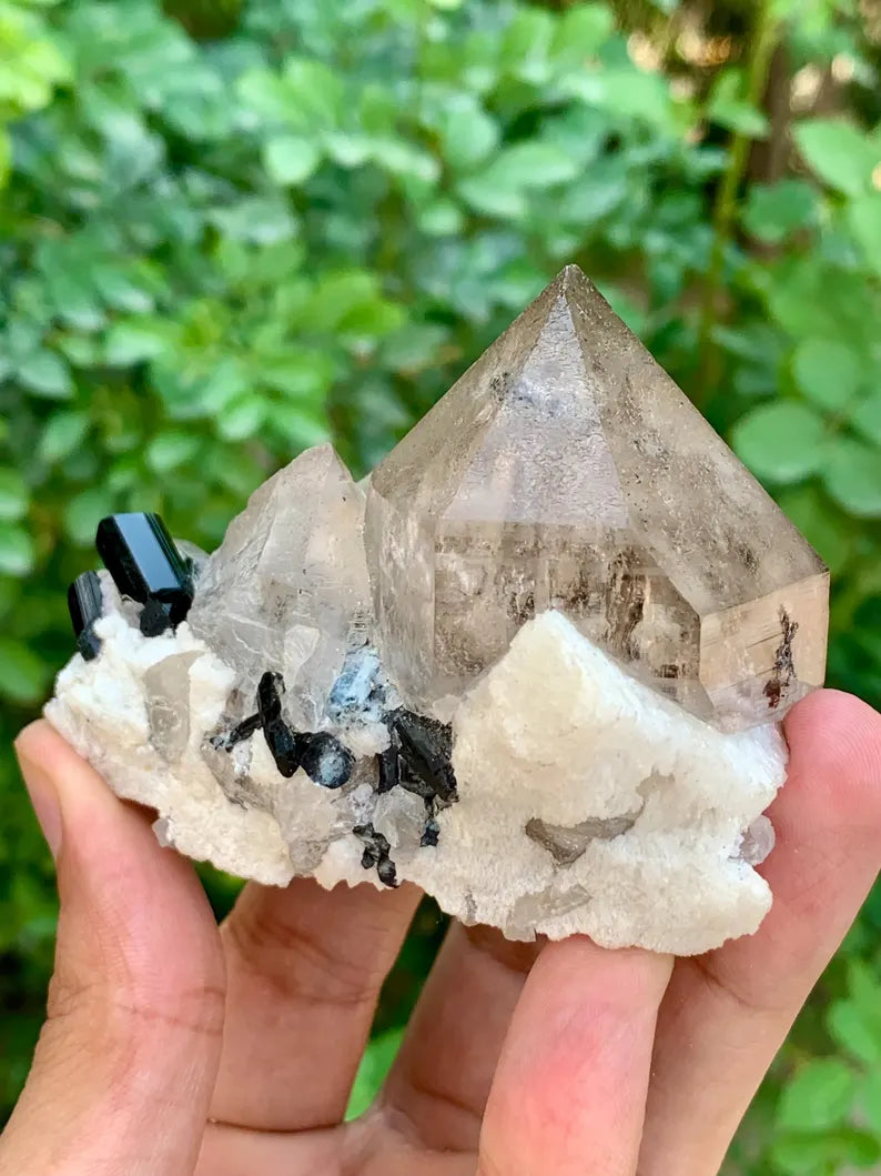 Natural Smoky Quartz with Black Tourmaline Combined Mineral Specimen from Pakistan - 193 Gram