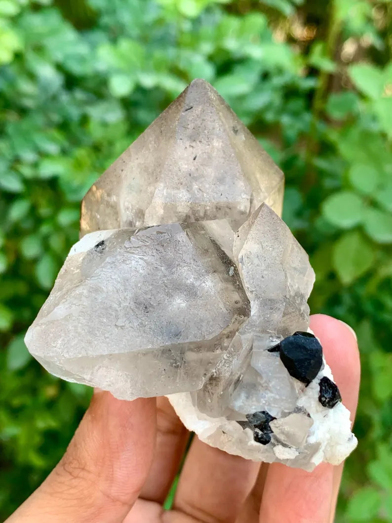 Natural Smoky Quartz with Black Tourmaline Combined Mineral Specimen from Pakistan - 193 Gram
