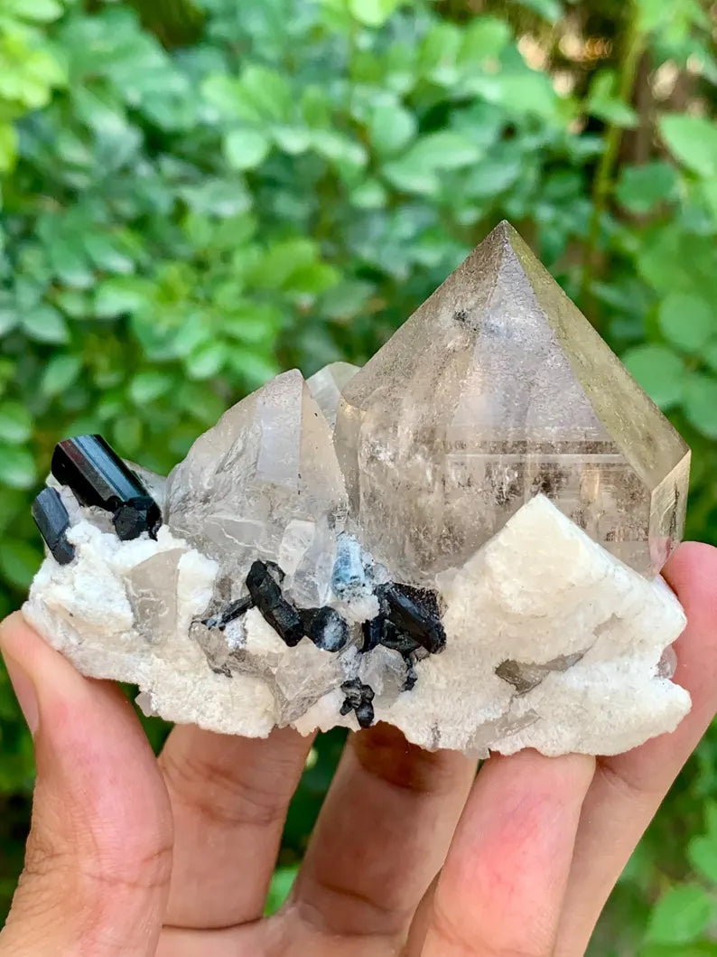 Natural Smoky Quartz with Black Tourmaline Combined Mineral Specimen from Pakistan - 193 Gram