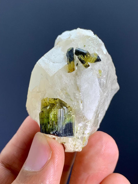 NAtural Terminated Green Cap Tourmaline Crystals on QUartz from Pakistan - 45 Gram