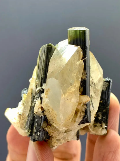 Natural terminated Green Cap Tourmaline Crystals on Quartz from pakistran - 75 Gram