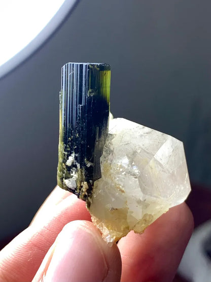 Natural terminated Green Cap Tourmaline Crystal on Quartz from Pakistan - 31 Gram