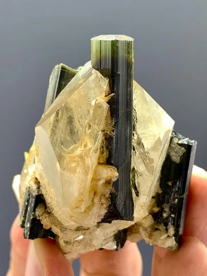 Natural terminated Green Cap Tourmaline Crystals on Quartz from pakistran - 75 Gram