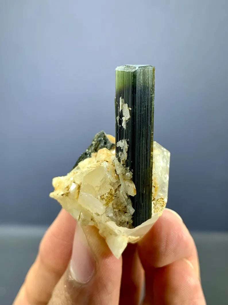 Natural green Cap Tourmaline Crystal on quartz from Pakistan - 26 Gram