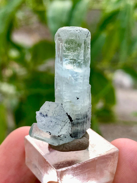Diamond Cut Blue Aquamarine Crystal with Red Garnet from Pakistan - 27.50 Carats