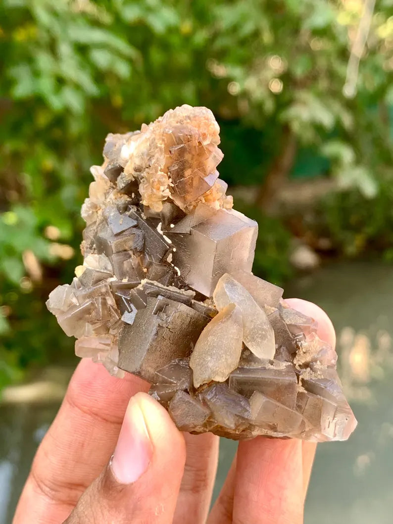 Cubic Purple Phantom Fluorite Crystals Specimen from Pakistan - 123 Gram